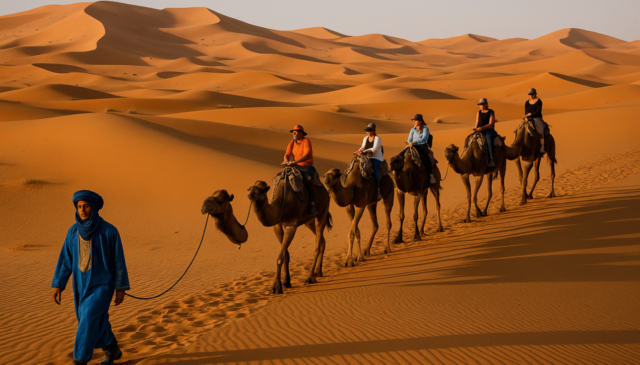 Camel caravan in the Sahara Desert during