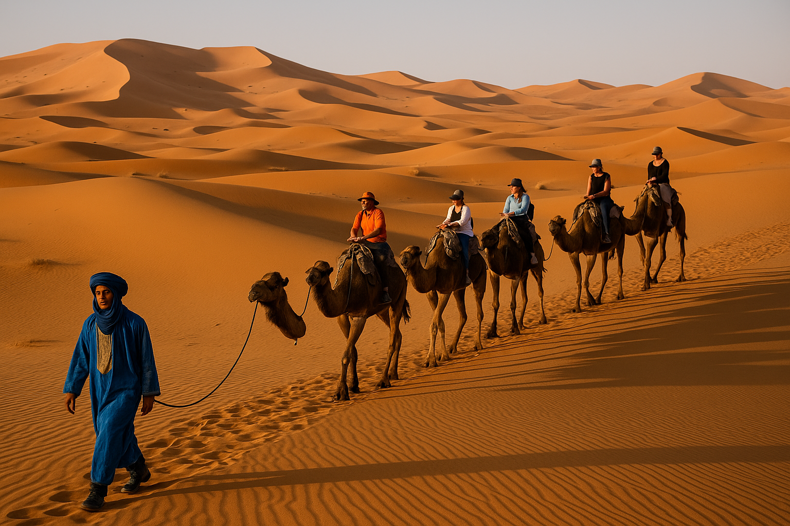 Camel caravan in the Sahara Desert during