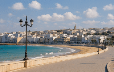 Panoramic view of Tangier city from the Corniche, highlighting a safe and welcoming travel destination in Morocco
