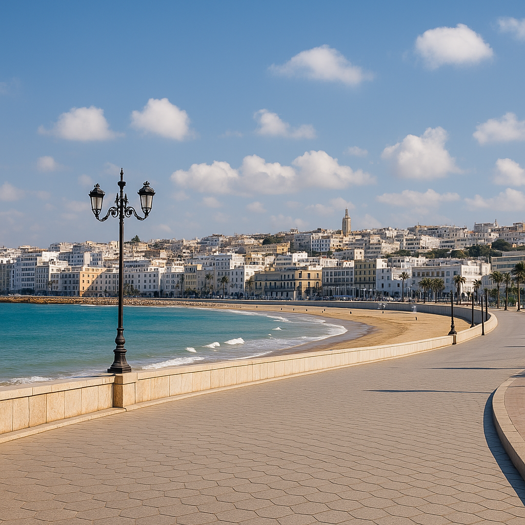 Panoramic view of Tangier city from the Corniche, highlighting a safe and welcoming travel destination in Morocco